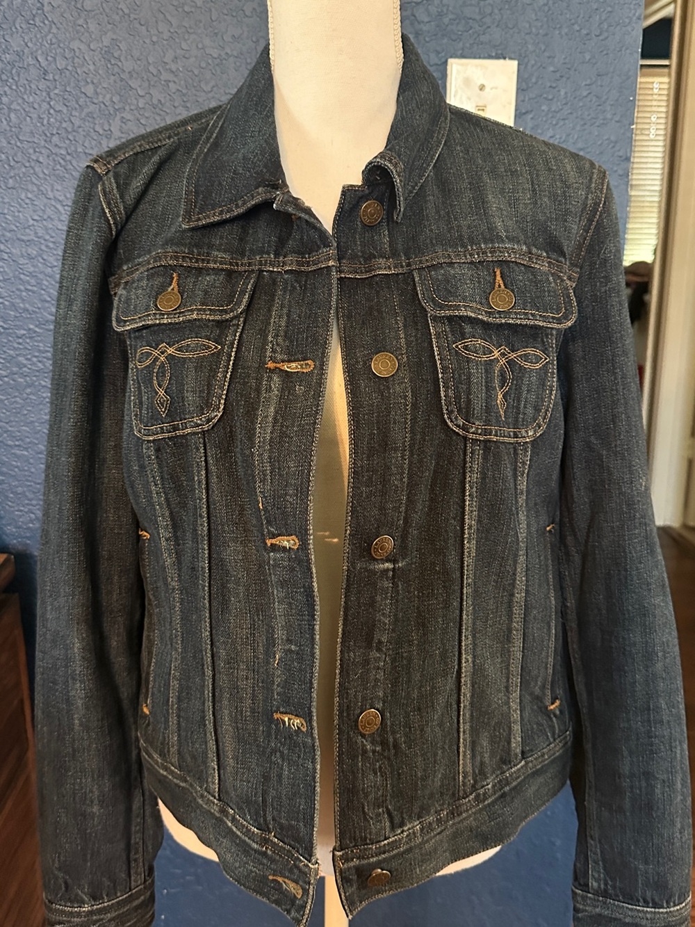 Ralph Lauren Dark Blue Denim Jean Jacket with Embroidered Pockets